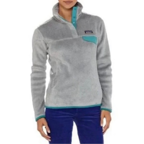 Patagonia Fleece Retool Snap-T Pullover Sweater Gray Teal Women’s Small M - Picture 2 of 9